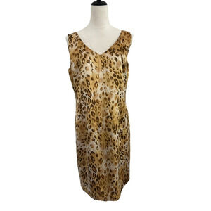 Blushe Impressions Shift Dress Womens Size 14 100% Silk Leopard Print Sleeveless